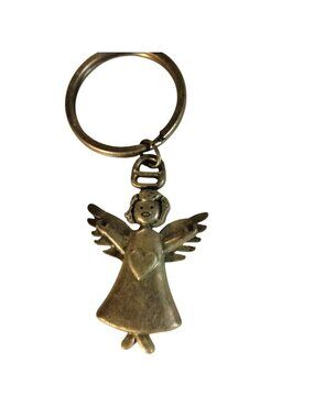 Angel Keychain Pewter Heart Charm Split Ring